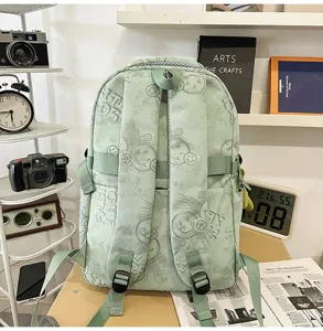 Minimalist nylon large capacity school backpack for women and students, casual campus style green bag.