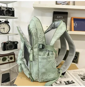 Casual large capacity nylon school backpack for students, stylish literary campus style daypack