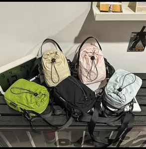 Casual minimalist drawstring candy color women's small bucket bag shoulder crossbody bag new