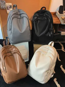 Sac à dos décontracté en cuir PU grande capacité cartable business pour hommes femmes.