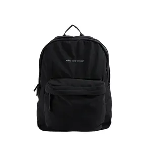 Schwarzer minimalistischer Canvas-Schulrucksack mit Buchstabenprint, geräumiger Freizeit-Tagesrucksack