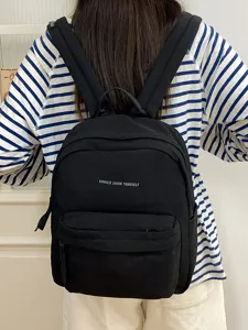 Minimalistischer Letter-Print Große Kapazität Studenten Schultasche lässiger Rucksack