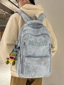 Casual nylon school backpack for students, large capacity campus style letter book bag.