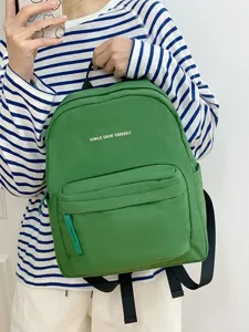 Minimalistischer Buchstaben-Druck Student Schultasche groesse Kapazitaet gruener Rucksack