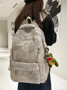 Casual nylon letter print large capacity school backpack for daily student campus use.