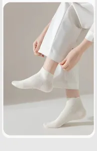 Vista dettagliata di calzini corti bianchi da donna in cotone, design traspirante.