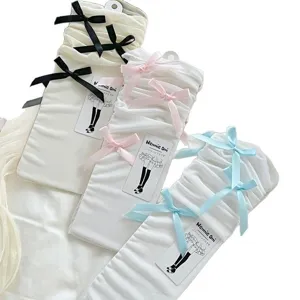 Calzini arricciati Lolita con fiocco da donna, scaldamuscoli in cotone stile giapponese carino.
