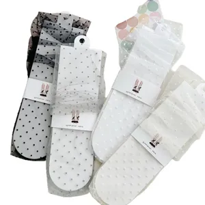 Summer sheer polka dot mesh mid tube socks women versatile cute cute ballet style thin hosiery
