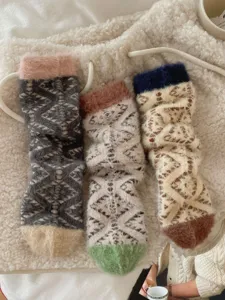 Cozy winter coral fleece mid-calf socks for women, thick warm thermal sleeping socks.