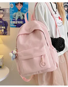 Pink grid student backpack large capacity casual daypack aesthetic bookbag for women
