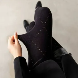 Women black knit tights autumn winter high elastic patterned warm stockings daily wear