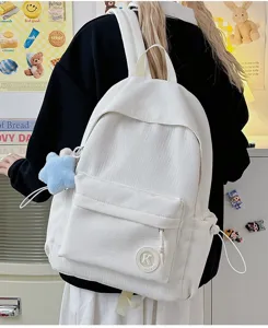 Minimalist solid color student school bag large capacity casual travel backpack for women
