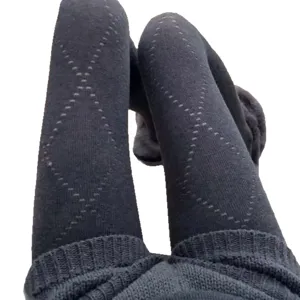 Grey winter fleece lined tights with argyle pattern warm thermal pantyhose for women