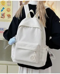 Minimalist large capacity white student school backpack for women daily commute travel casual