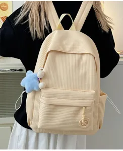 Casual minimalist corduroy school backpack large capacity travel daypack for women