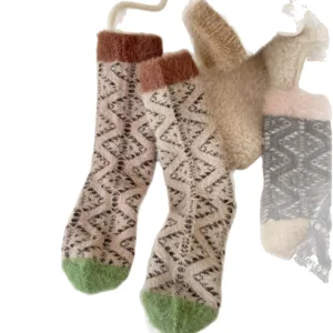 Women fluffy coral fleece mid-calf socks winter warm thick thermal sleep socks for home wear