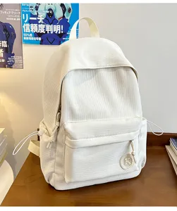 Minimalist white corduroy school backpack for teen girls casual daypack travel bag