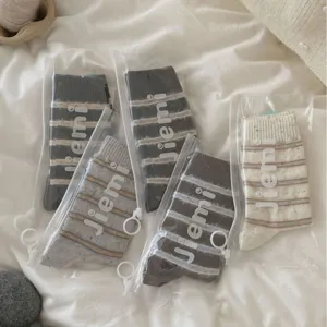 Autumn winter thick warm wool socks women striped casual mid tube socks cozy fleece
