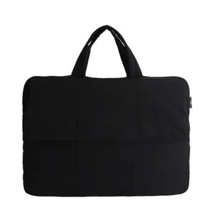 Black padded laptop bag commuter handbag solid color minimalist office document bag