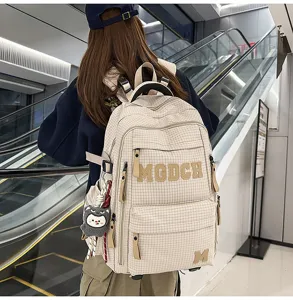 Fashion student backpack large capacity plaid school bag with letters detail design view