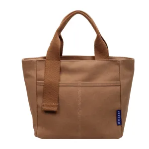 Elegante borsa a mano in tela marrone borsa casual per il lavoro quotidiano con tasca.