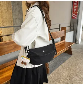Japanese ins style casual sports women's crossbody chest bag black versatile shoulder bag