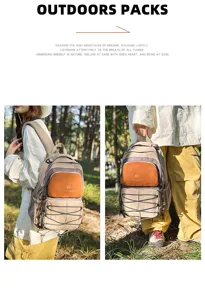 Spacious color-block college style backpack for outdoor hiking, travel and school use.