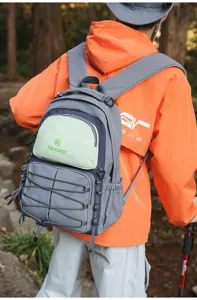 Large capacity colorblock backpack for hiking, school and travel, durable student bookbag.