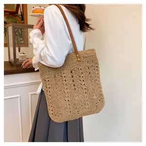 Borsa a tote in paglia intrecciata donna grande capacità borsa a spalla retrò mare