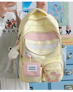 Japanese candy color large capacity school backpack for students, sweet pink yellow daypack.