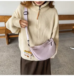 Detailed view of casual candy color crossbody chest bag, Japanese Harajuku style everyday carry.