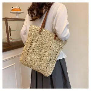 Borsa a tracolla in paglia intrecciata da donna, borsa tote vintage da spiaggia grande capacità.