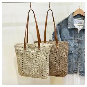 Chic borsa shopper in paglia da donna, grande borsa a spalla intrecciata, borsa mare vintage.