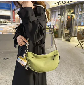 Japanese style candy color casual crescent shoulder bag versatile nylon crossbody bag for women
