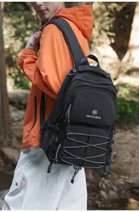 Large capacity black backpack, stylish college style school bag, durable travel hiking daypack.