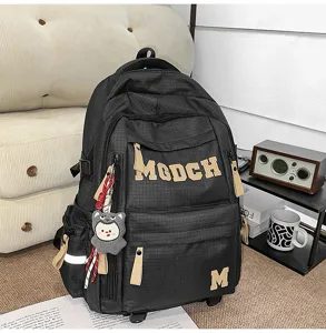 Casual canvas school backpack large capacity black student book bag with letters for teenagers