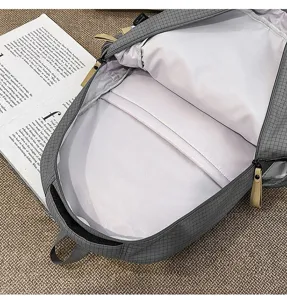 Gray grid casual school backpack large capacity student book bag with multi compartments
