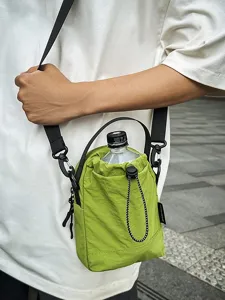 Green casual canvas drawstring bucket bag for women minimalist stylish crossbody shoulder