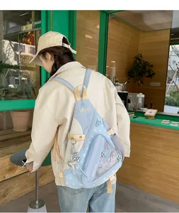 Japanischer Stil weiches Mädchen Colorblock Dreieck Rucksack große Kapazität Ita Tasche
