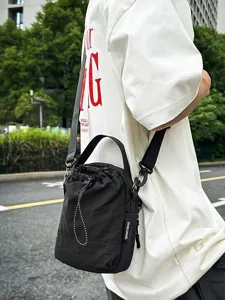 Casual minimalist drawstring bucket bag for women, stylish daily single shoulder crossbody bag.