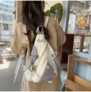 Zaino multifunzionale in tela color block in stile giapponese da donna borsa per il tempo libero