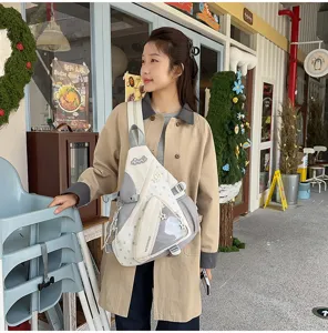 Borsa a tracolla multifunzionale con blocco di colore stile giapponese grande capacità zaino casual