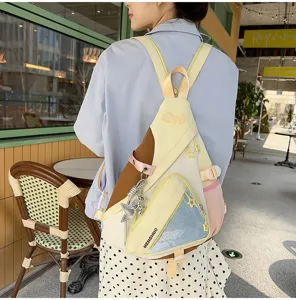 Zaino triangolare color-block in stile giapponese borsa a tracolla multifunzionale