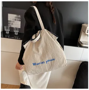 Borsa tote casual di grande capacità in tela stile coreano da spalla per donna