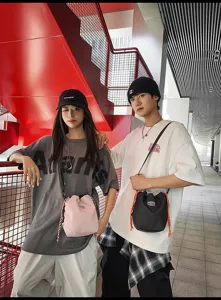 Casual lightweight nylon candy color drawstring bucket bag for travel and daily outdoor use.