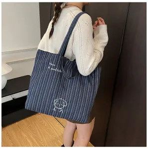 Borsa shopper a righe in tela stile coreano, grande borsa a tracolla casual per donna.