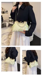 Élégant sac de soirée brodé de style chinois vintage avec chaîne et perles pour femmes.