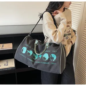 Details van grote canvas reistas, casual schoudertas voor dagelijks gebruik en fitness.