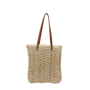 Borsa shopper in paglia intrecciata per donna, grande borsa da spiaggia con manici.