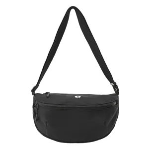 Black nylon chest waist bag casual sports crossbody bag with adjustable strap for women